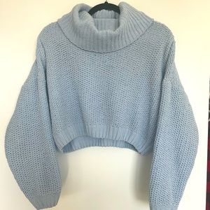 Baby blue chunky knit cropped turtleneck sweater🦋